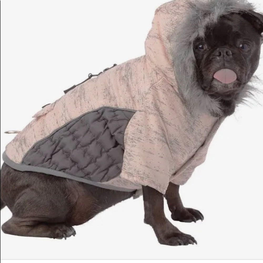 New Top Paw Ultra Reflective Dog Hooded Winter Coat Pink and Gray Size Large